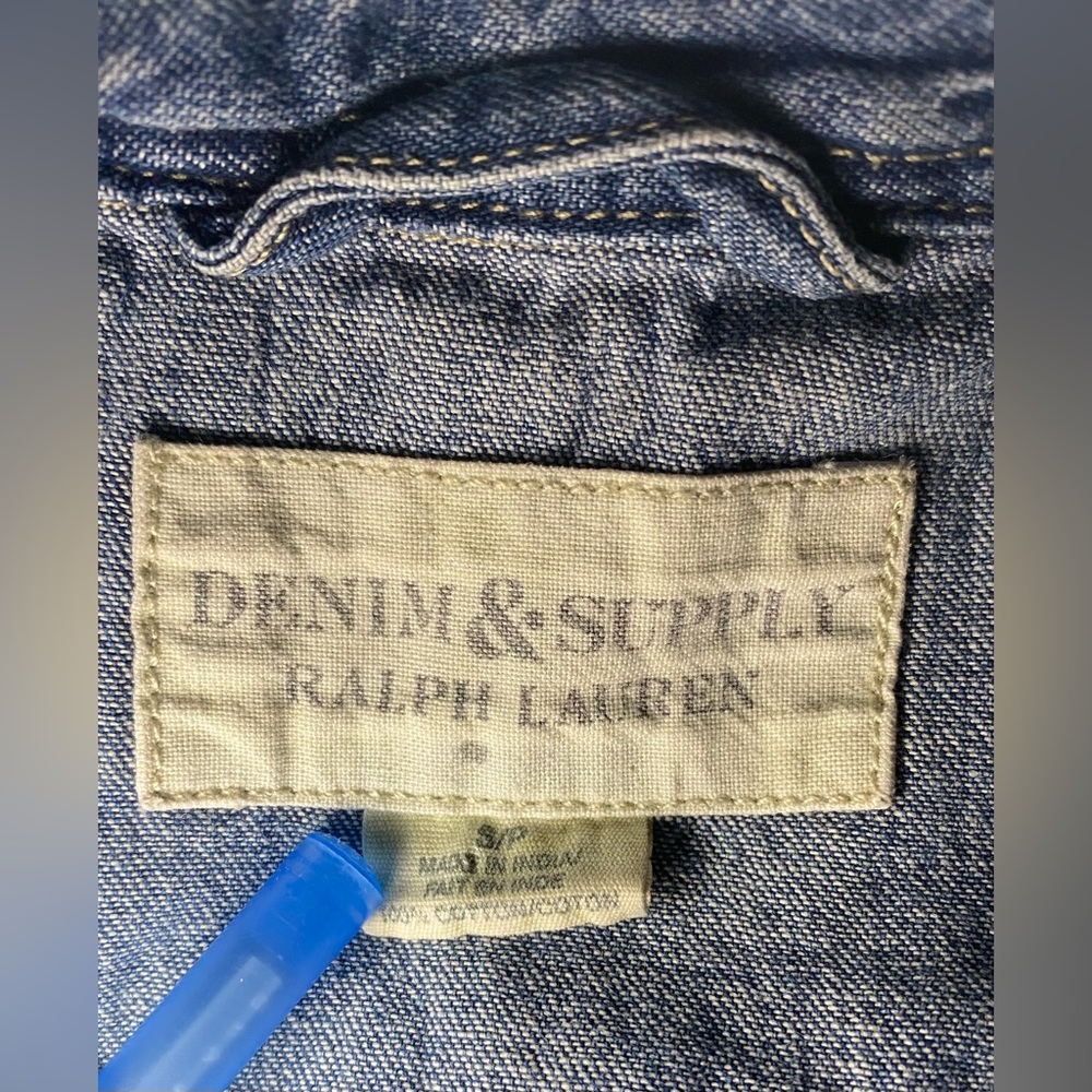 Ralph Lauren Denim Supply Shirt Mens Small Denim Camo Sleeve Pearl Snap Western - Picture 4 of 8